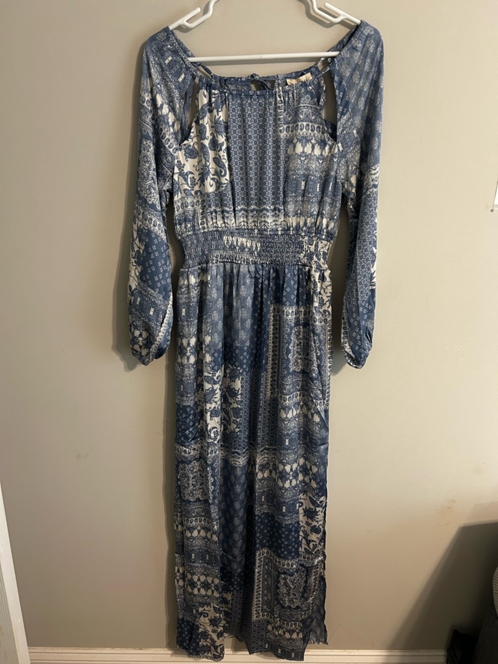 Blue Paisley Long Sleeve Maxi Dress